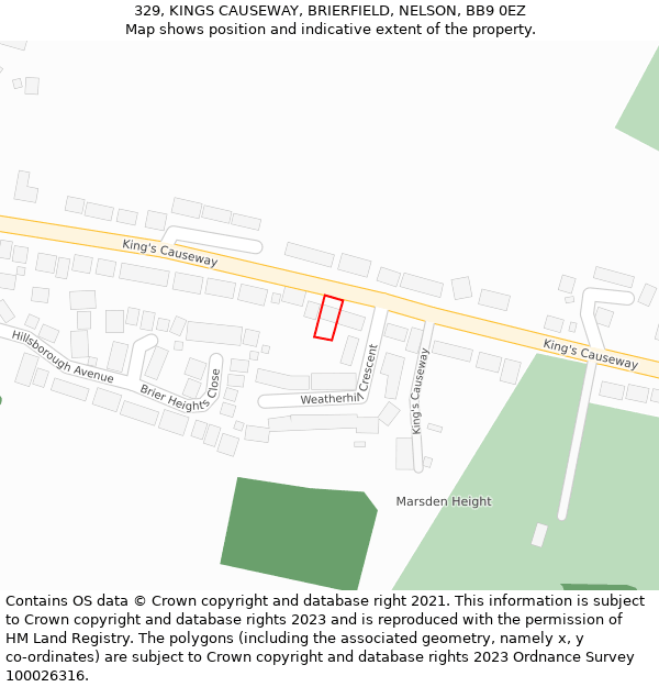 329, KINGS CAUSEWAY, BRIERFIELD, NELSON, BB9 0EZ: Location map and indicative extent of plot