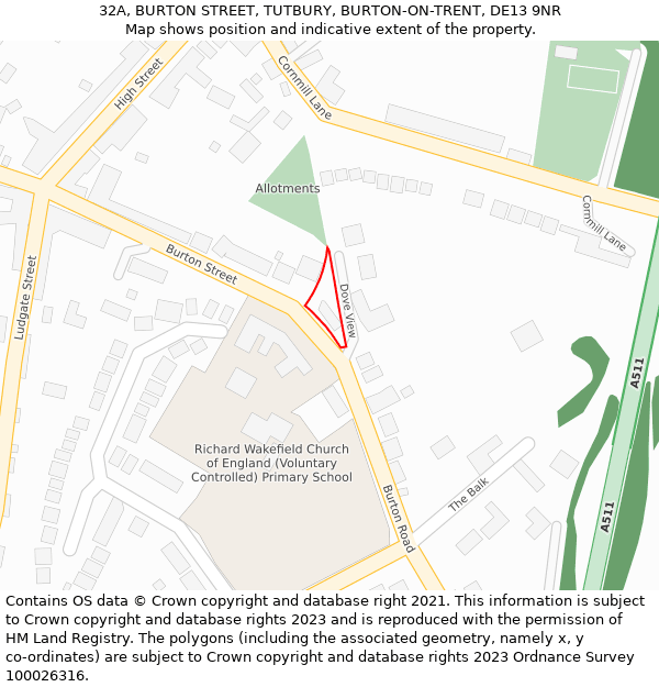 32A, BURTON STREET, TUTBURY, BURTON-ON-TRENT, DE13 9NR: Location map and indicative extent of plot