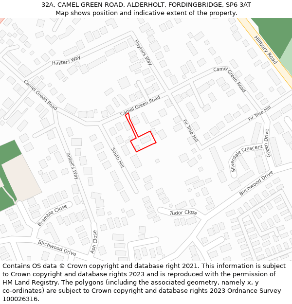 32A, CAMEL GREEN ROAD, ALDERHOLT, FORDINGBRIDGE, SP6 3AT: Location map and indicative extent of plot