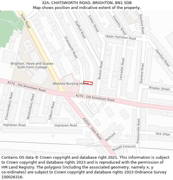 32A, CHATSWORTH ROAD, BRIGHTON, BN1 5DB: Location map and indicative extent of plot