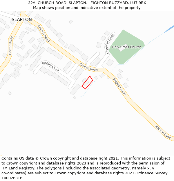 32A, CHURCH ROAD, SLAPTON, LEIGHTON BUZZARD, LU7 9BX: Location map and indicative extent of plot