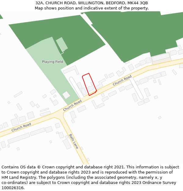 32A, CHURCH ROAD, WILLINGTON, BEDFORD, MK44 3QB: Location map and indicative extent of plot