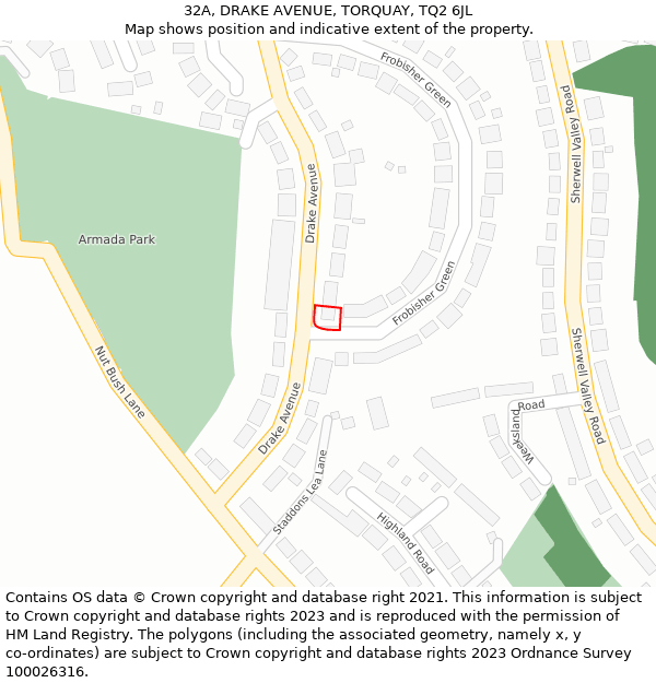 32A, DRAKE AVENUE, TORQUAY, TQ2 6JL: Location map and indicative extent of plot