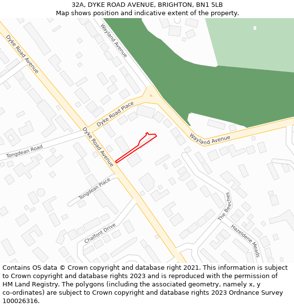 32A, DYKE ROAD AVENUE, BRIGHTON, BN1 5LB: Location map and indicative extent of plot