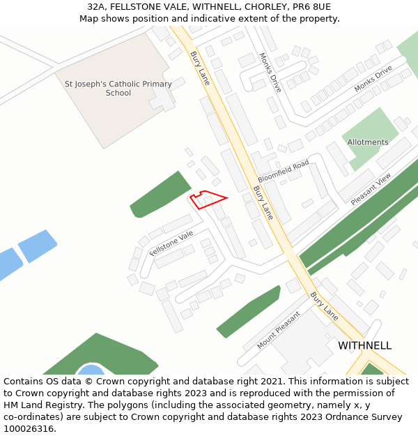 32A, FELLSTONE VALE, WITHNELL, CHORLEY, PR6 8UE: Location map and indicative extent of plot