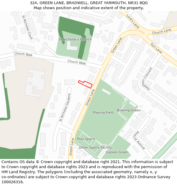 32A, GREEN LANE, BRADWELL, GREAT YARMOUTH, NR31 8QG: Location map and indicative extent of plot