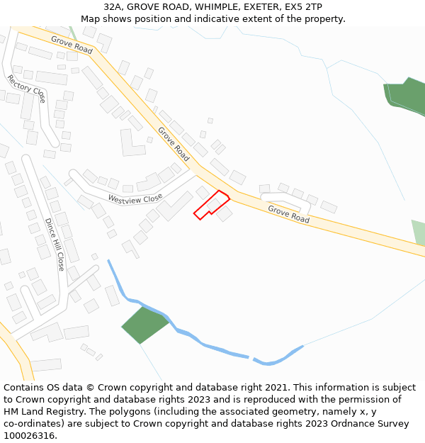 32A, GROVE ROAD, WHIMPLE, EXETER, EX5 2TP: Location map and indicative extent of plot