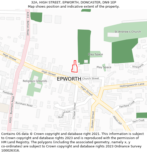 32A, HIGH STREET, EPWORTH, DONCASTER, DN9 1EP: Location map and indicative extent of plot