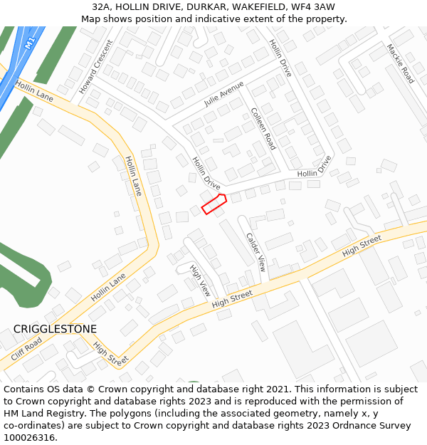 32A, HOLLIN DRIVE, DURKAR, WAKEFIELD, WF4 3AW: Location map and indicative extent of plot