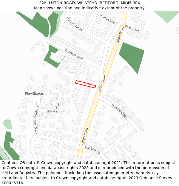 32A, LUTON ROAD, WILSTEAD, BEDFORD, MK45 3EX: Location map and indicative extent of plot