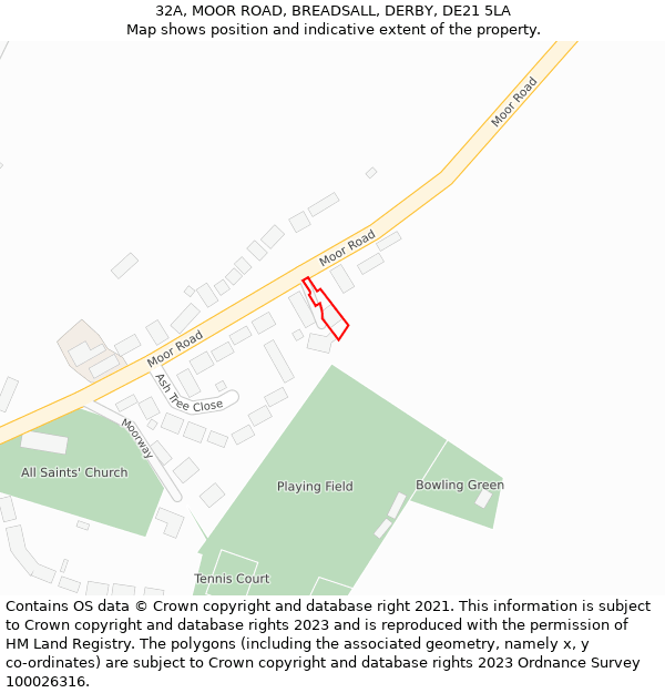 32A, MOOR ROAD, BREADSALL, DERBY, DE21 5LA: Location map and indicative extent of plot