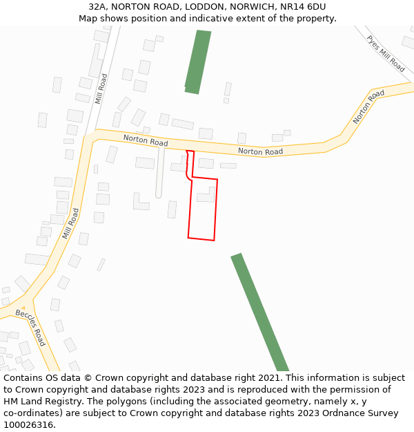 32A, NORTON ROAD, LODDON, NORWICH, NR14 6DU: Location map and indicative extent of plot