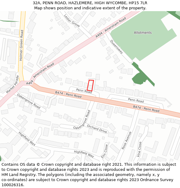 32A, PENN ROAD, HAZLEMERE, HIGH WYCOMBE, HP15 7LR: Location map and indicative extent of plot