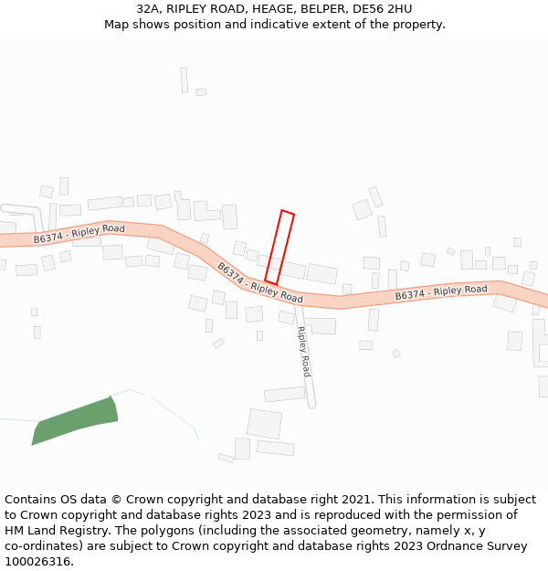 32A, RIPLEY ROAD, HEAGE, BELPER, DE56 2HU: Location map and indicative extent of plot