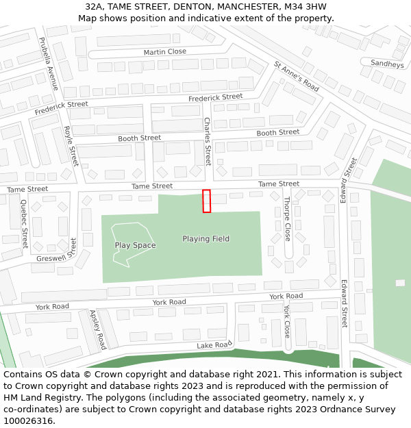 32A, TAME STREET, DENTON, MANCHESTER, M34 3HW: Location map and indicative extent of plot