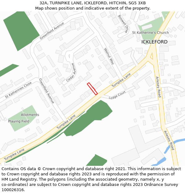 32A, TURNPIKE LANE, ICKLEFORD, HITCHIN, SG5 3XB: Location map and indicative extent of plot