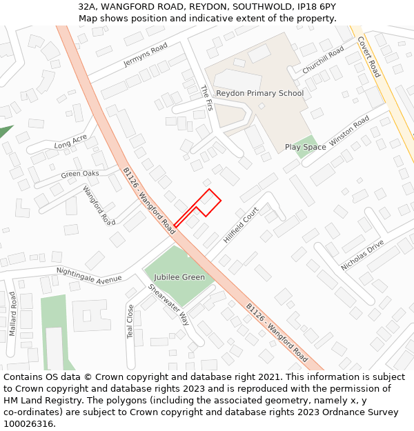 32A, WANGFORD ROAD, REYDON, SOUTHWOLD, IP18 6PY: Location map and indicative extent of plot