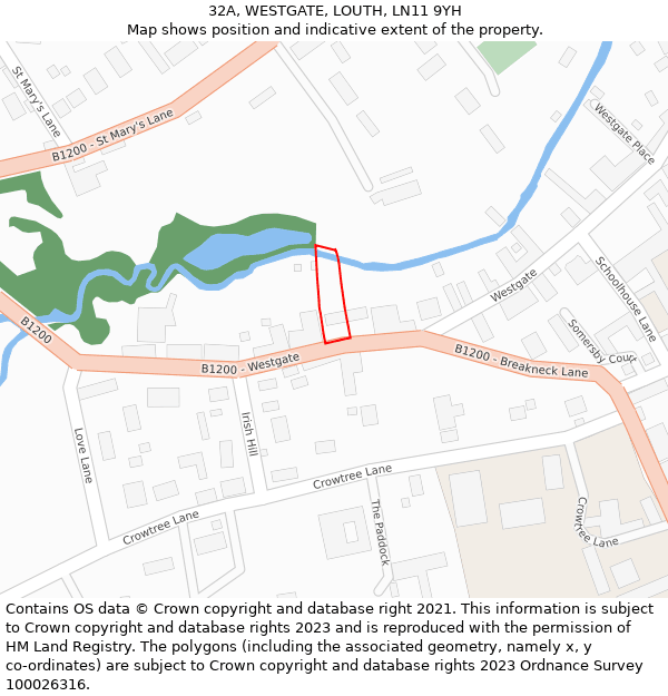 32A, WESTGATE, LOUTH, LN11 9YH: Location map and indicative extent of plot