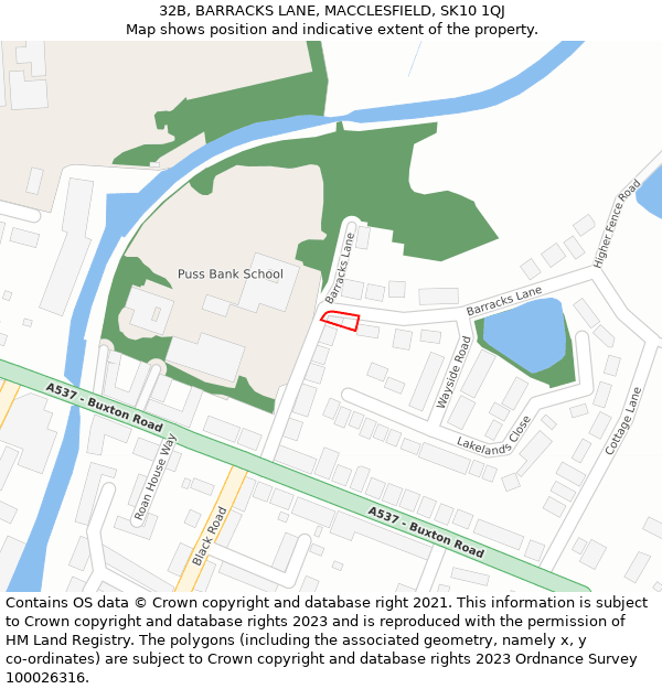 32B, BARRACKS LANE, MACCLESFIELD, SK10 1QJ: Location map and indicative extent of plot