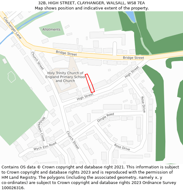 32B, HIGH STREET, CLAYHANGER, WALSALL, WS8 7EA: Location map and indicative extent of plot