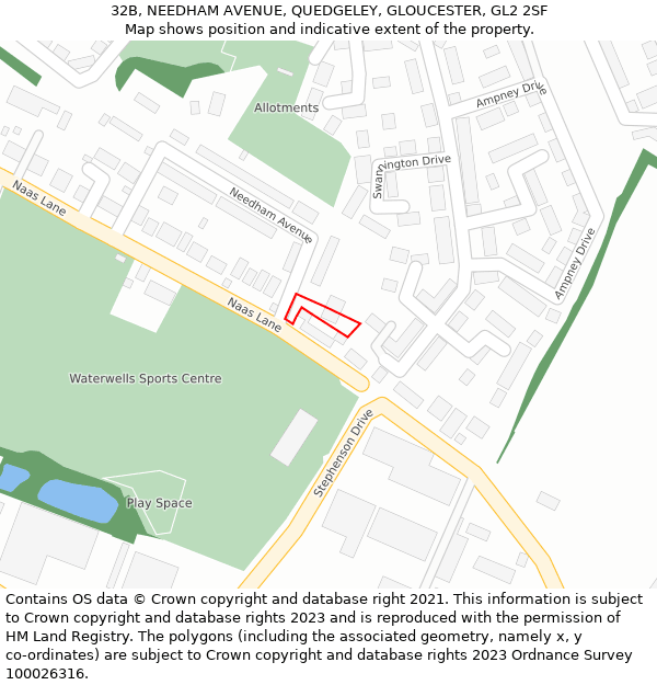 32B, NEEDHAM AVENUE, QUEDGELEY, GLOUCESTER, GL2 2SF: Location map and indicative extent of plot