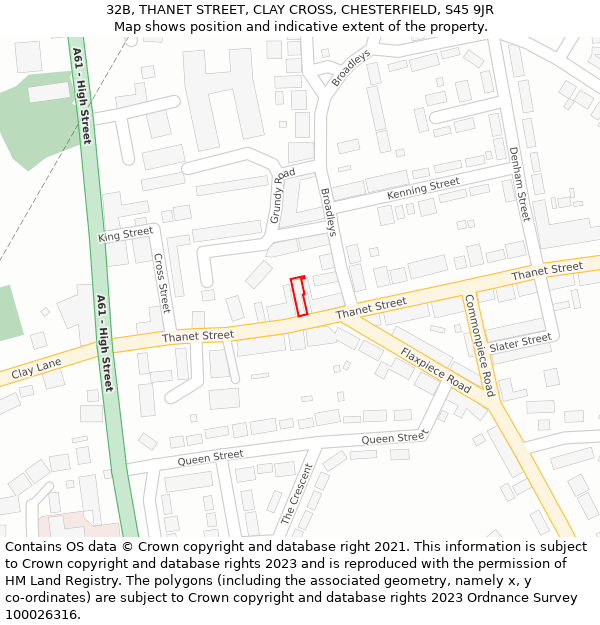 32B, THANET STREET, CLAY CROSS, CHESTERFIELD, S45 9JR: Location map and indicative extent of plot