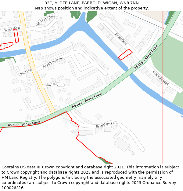 32C, ALDER LANE, PARBOLD, WIGAN, WN8 7NN: Location map and indicative extent of plot