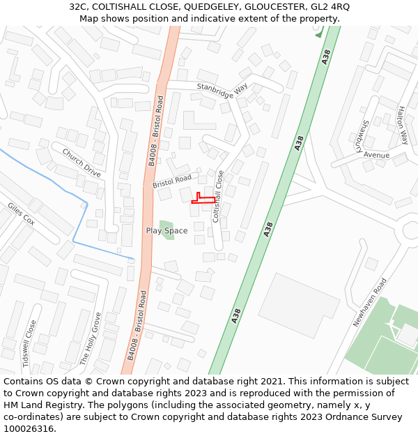 32C, COLTISHALL CLOSE, QUEDGELEY, GLOUCESTER, GL2 4RQ: Location map and indicative extent of plot