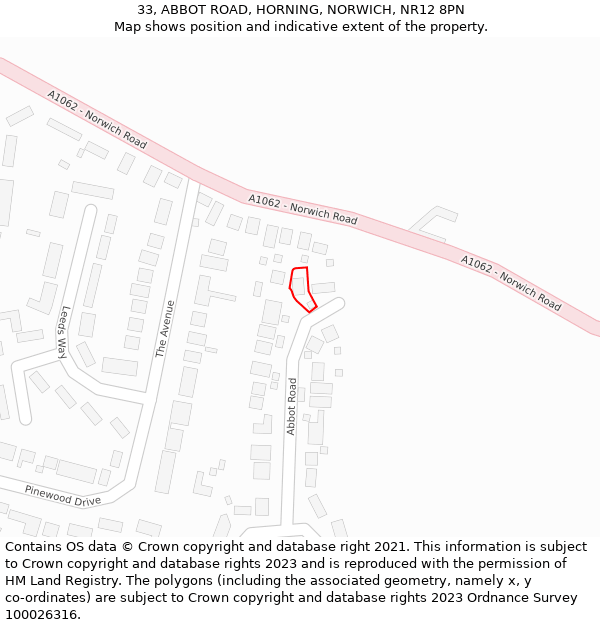 33, ABBOT ROAD, HORNING, NORWICH, NR12 8PN: Location map and indicative extent of plot