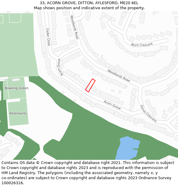 33, ACORN GROVE, DITTON, AYLESFORD, ME20 6EL: Location map and indicative extent of plot