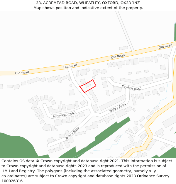 33, ACREMEAD ROAD, WHEATLEY, OXFORD, OX33 1NZ: Location map and indicative extent of plot