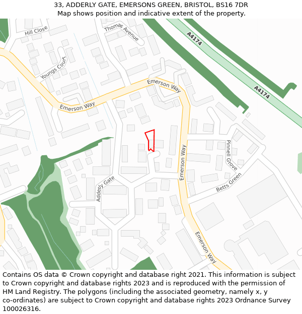 33, ADDERLY GATE, EMERSONS GREEN, BRISTOL, BS16 7DR: Location map and indicative extent of plot