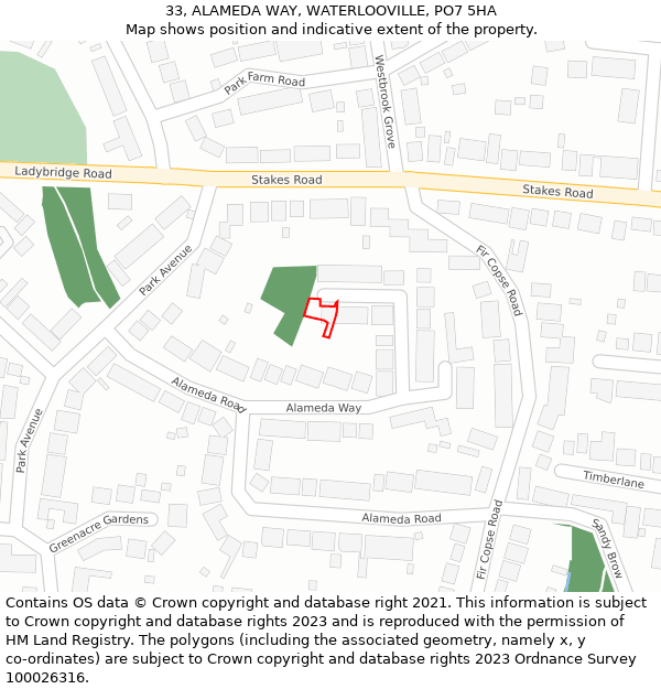 33, ALAMEDA WAY, WATERLOOVILLE, PO7 5HA: Location map and indicative extent of plot