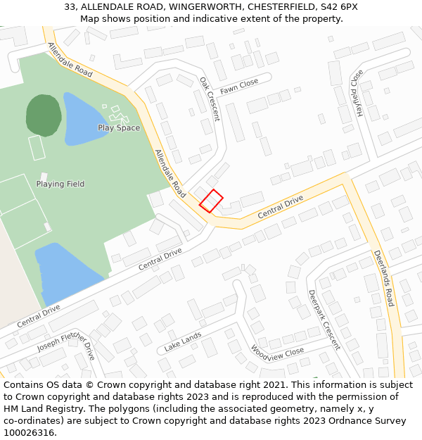 33, ALLENDALE ROAD, WINGERWORTH, CHESTERFIELD, S42 6PX: Location map and indicative extent of plot
