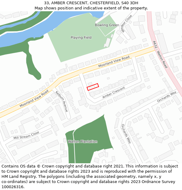 33, AMBER CRESCENT, CHESTERFIELD, S40 3DH: Location map and indicative extent of plot