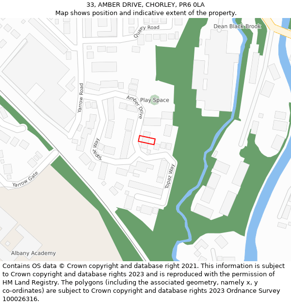 33, AMBER DRIVE, CHORLEY, PR6 0LA: Location map and indicative extent of plot