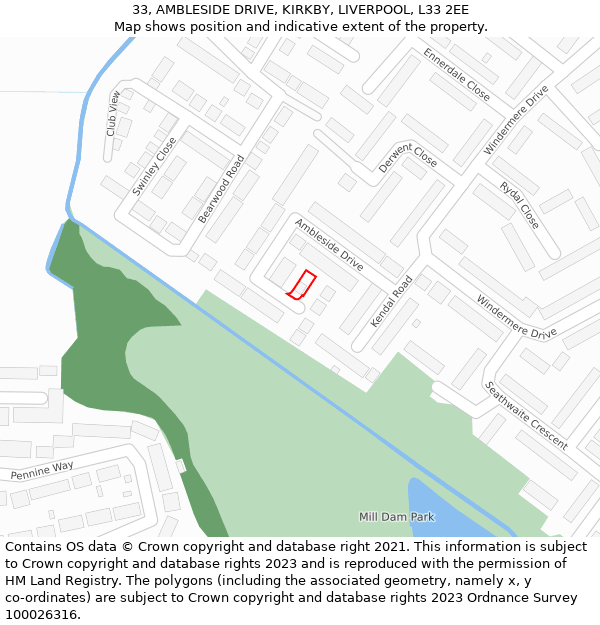 33, AMBLESIDE DRIVE, KIRKBY, LIVERPOOL, L33 2EE: Location map and indicative extent of plot