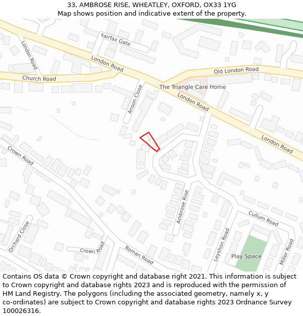 33, AMBROSE RISE, WHEATLEY, OXFORD, OX33 1YG: Location map and indicative extent of plot