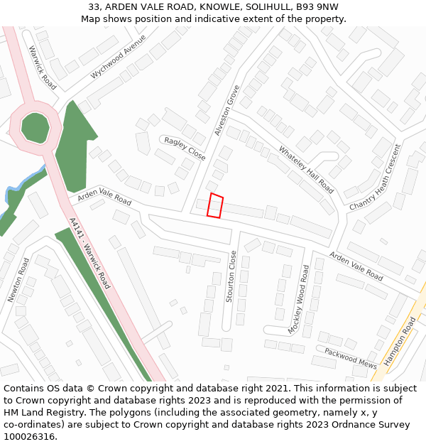 33, ARDEN VALE ROAD, KNOWLE, SOLIHULL, B93 9NW: Location map and indicative extent of plot