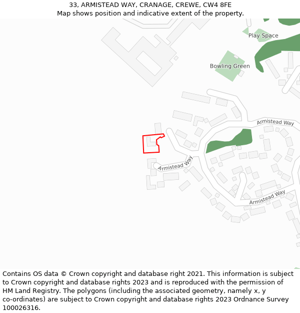 33, ARMISTEAD WAY, CRANAGE, CREWE, CW4 8FE: Location map and indicative extent of plot