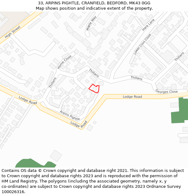 33, ARPINS PIGHTLE, CRANFIELD, BEDFORD, MK43 0GG: Location map and indicative extent of plot