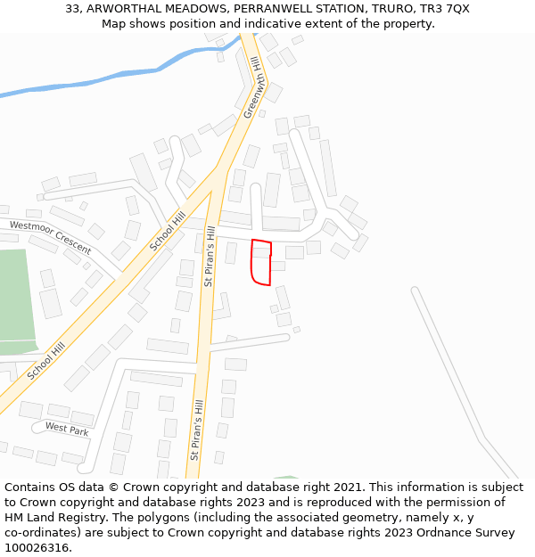 33, ARWORTHAL MEADOWS, PERRANWELL STATION, TRURO, TR3 7QX: Location map and indicative extent of plot