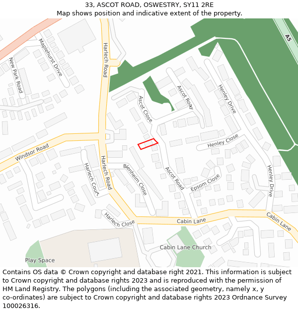 33, ASCOT ROAD, OSWESTRY, SY11 2RE: Location map and indicative extent of plot