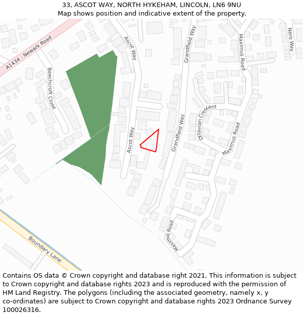 33, ASCOT WAY, NORTH HYKEHAM, LINCOLN, LN6 9NU: Location map and indicative extent of plot