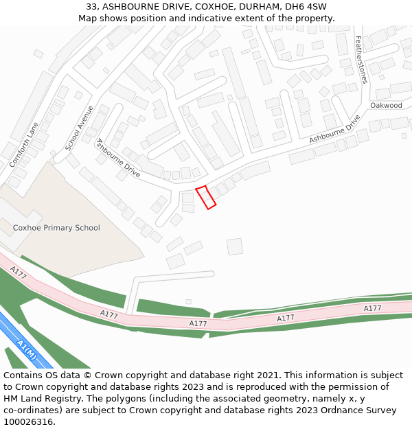 33, ASHBOURNE DRIVE, COXHOE, DURHAM, DH6 4SW: Location map and indicative extent of plot