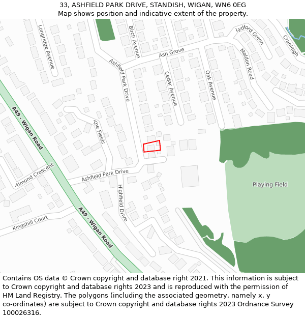 33, ASHFIELD PARK DRIVE, STANDISH, WIGAN, WN6 0EG: Location map and indicative extent of plot