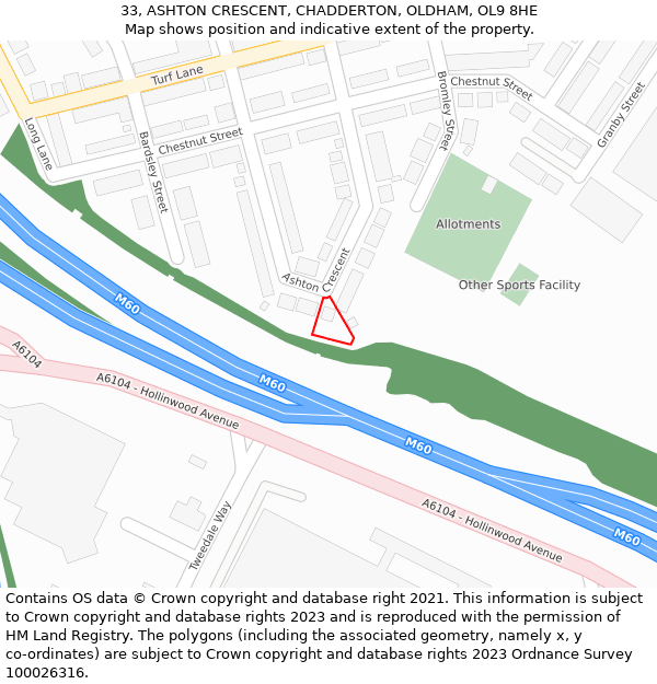 33, ASHTON CRESCENT, CHADDERTON, OLDHAM, OL9 8HE: Location map and indicative extent of plot