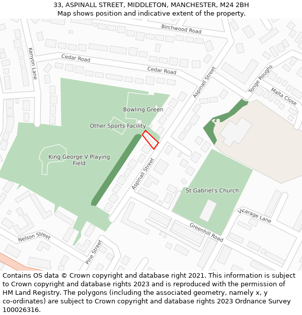 33, ASPINALL STREET, MIDDLETON, MANCHESTER, M24 2BH: Location map and indicative extent of plot