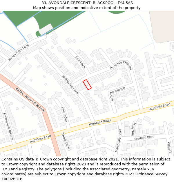 33, AVONDALE CRESCENT, BLACKPOOL, FY4 5AS: Location map and indicative extent of plot