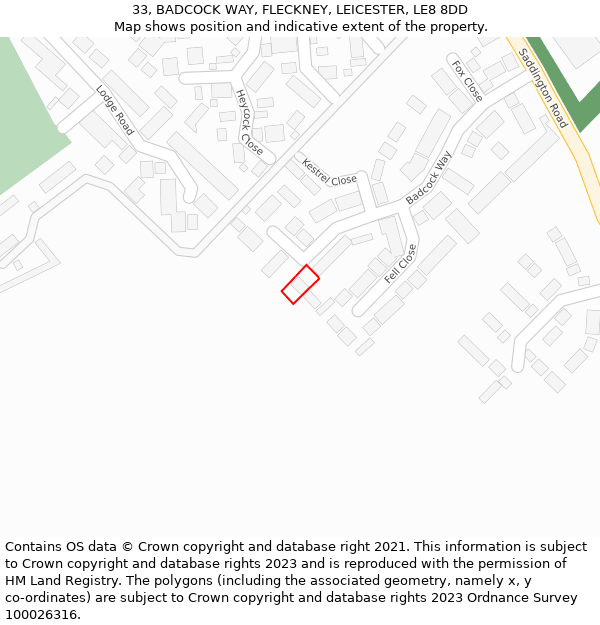 33, BADCOCK WAY, FLECKNEY, LEICESTER, LE8 8DD: Location map and indicative extent of plot